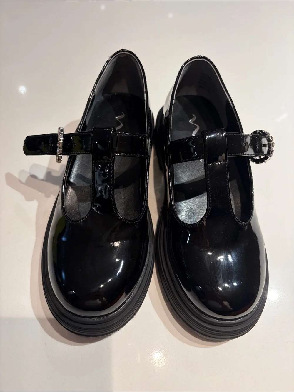 NINA Girls Size 12 Black Patent Mary Jane Shoes with Rhinestone Buckle